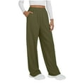 thumbnail image 2 of Wyobmus Women's Wide Leg Sweatpants High Waisted Baggy Lounge Pants Drawstring Athletic Flared Joggers With Pockets B-Olive Green, 2 of 8