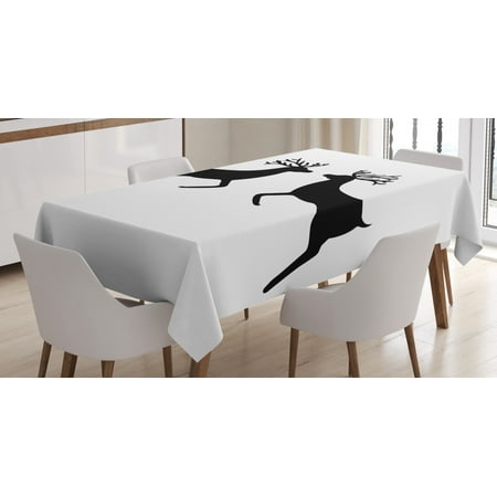 

Ambesonne Deer Hunting Tablecloth Rectangular Table Cover Reindeer Silhouette 60 x84 Charcoal Grey White