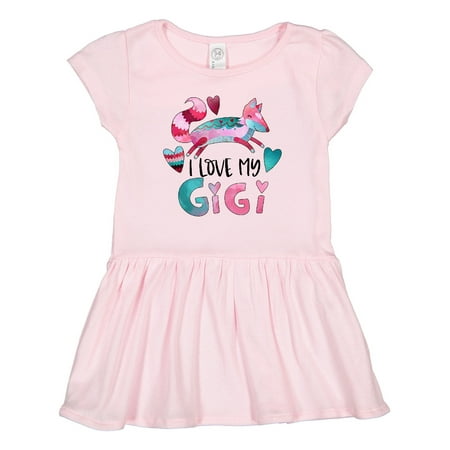

Inktastic I Love My Gigi Pink and Blue Fox with Hearts Gift Toddler Girl Dress