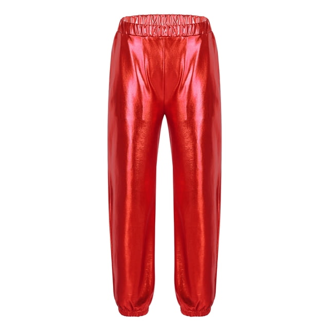 Choomomo Enfants Filles Garçons Pantalon de Danse Métallique Jazz Hip-Hop de Rue Pantalon de Danse Tenue de Performance Festive Rouge 8