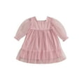 thumbnail image 1 of FOCUSNORM Robe d'Automne pour Bébé Fille Manches Longues Col Carré Couleur Unie Robe en Maille Décontractée Robe Smockée, 1 of 9