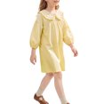 thumbnail image 3 of INSPIRE CHIC Halloween Girls Gingham Dress 3/4 Puff Sleeve Babydoll Shirt Dress with Doll Collar Loose Fit Fall Casual Dress for School & Parties 11-12 Years Yellow, 3 of 5