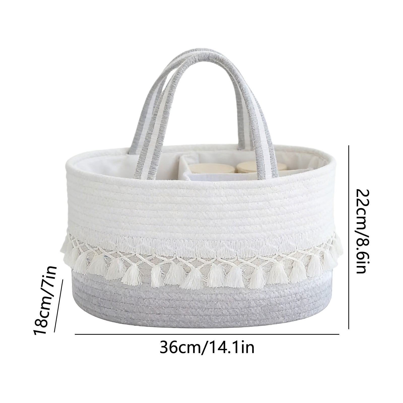 COM1950s Woven Storage Basket, Cotton Rope Toy Organizer and Diaper Caddy with Partition, Portable Handheld Decor