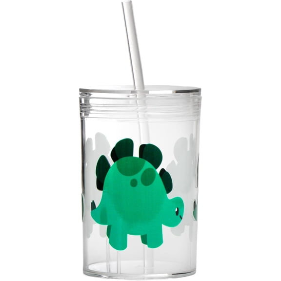 Youngever Kids Tritan Cup with Straws, Reusable 14 Ounce Toddler Cup with Lid and Straw, Unbreakable Kids Tritan Tumbler with Straw (Stegosaurus)