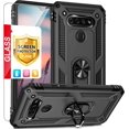 thumbnail image 1 of Tjs Funda Compatible Con Lg K51 Funda Lg Q51 Funda Lg Reflect Con [Protector De Pantalla De Vidrio Templado][Anillo De Metal][Soporte Magnético] Kickstand Heavy Duty Drop Protector Funda Para Teléfono, 1 of 4