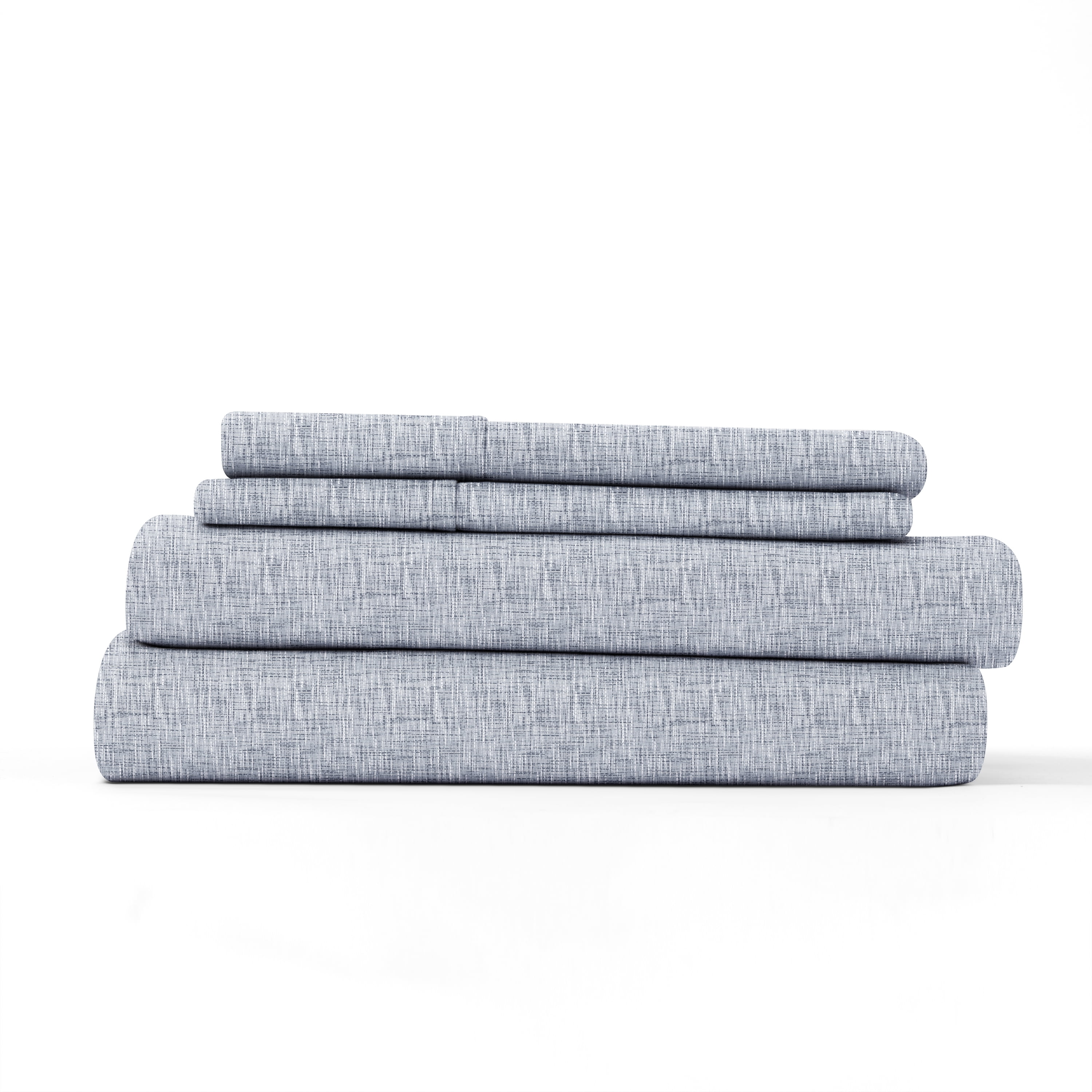 Noble Linens 3 Piece Pattern Microfiber Bed Sheets Set, Light Blue Chambray Style, Twin