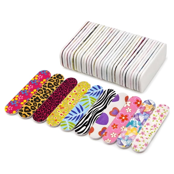 50Pcs Mini Nail Files, Double Sided Emery Boards for Nails Professional Nail File for Acrylic & Natural Nails Colorful Floral Fingernail Buffering Files Nail Art Tools for Home and Salon Use