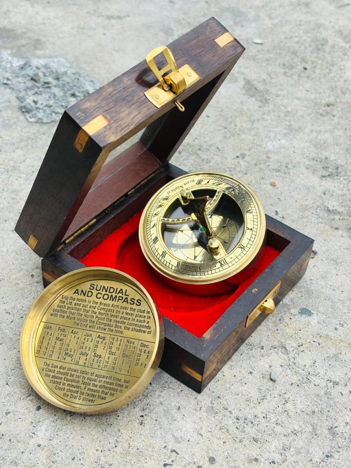 Brass Compass with Wooden Box Engraved Compass Personalized Gift for Husband Boyfriend | Nautical Decor Birthday Anniversary Gift
