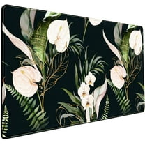 Desk Mat Black and Gold White Rose Flowers Decor Large Keyboard Mouse Pad for Laptop Pc Setup Desk Cover Protector Desk DéCor for Office Home Work Gaming 31.5" X 15.7" Stitched Edge Non-Slip Design