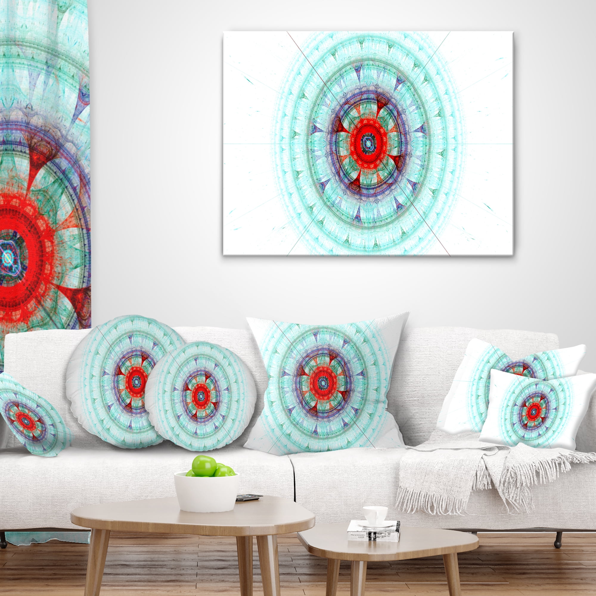 Designart Light Blue Fractal Sphere - Abstract Throw Pillow - 12x20