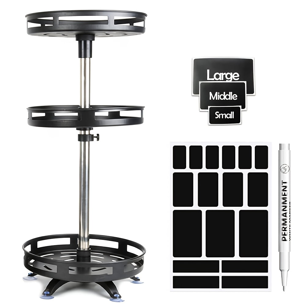 1/2/3 Tier Metal Lazy Susan Turntable Organizer Rotating Spice Rack for Kitchen Cabinet Countertop Pantry Cupboard Medicine Cabinet with Suction Cup Feet Label Paper Markers