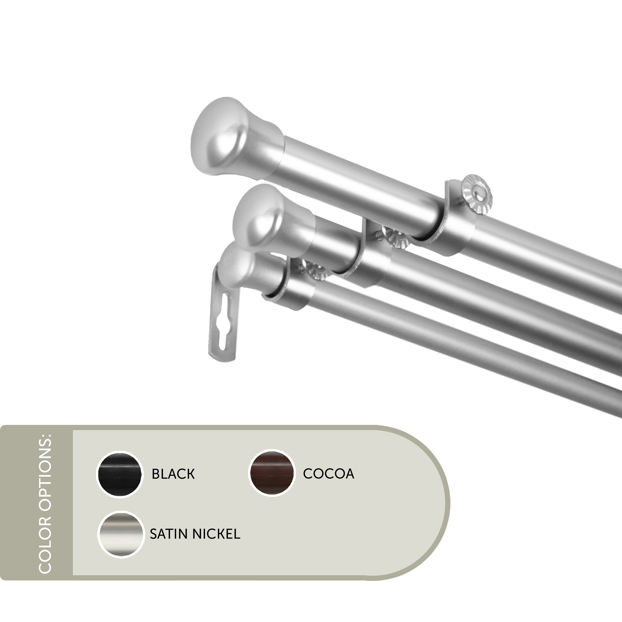 13/16" Dia Adjustable 66-120" Triple Curtain Rod - Satin Nickel