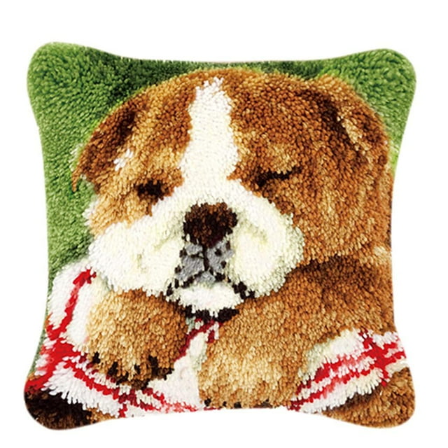 DIY Latch Hook Rug Making s Dog Cushion Cover Embroidery Sleeping Dog, 43 x Closed Eye Dog
