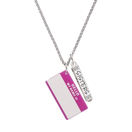 Delight Jewelry Acrylic Pink "Hello" Name Tag Silvertone Sisters Best Friends Forever Bar Charm Necklace, 23"