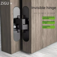 thumbnail image 4 of Charnière Croix Invisible en Acier Inoxydable et Alliage de Zinc - Charnière de Porte Cachée Argentée avec Roulement Noir, Capacité de Charge 35kg pour Portes en Bois, Charnière Rotative Unique pour Installation Dissimulée, 4 of 6