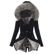 Aboser Women's Warm Winter Coats Velvet Puffer Jacket Petite Slim Fitted Quilted Coat Long Full Zip Parka Jackets with Faux Fur Hood