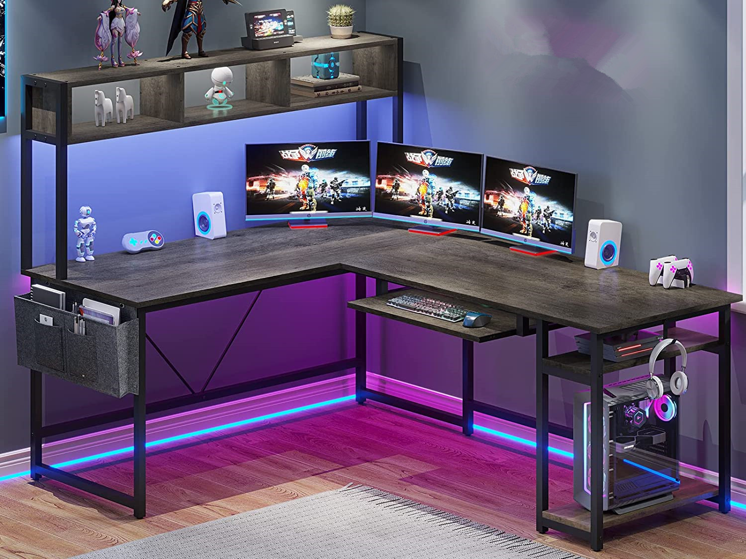 EPHEX L Shaped Computer Desk, 94.5" Office Desk, Computer Desk with Led