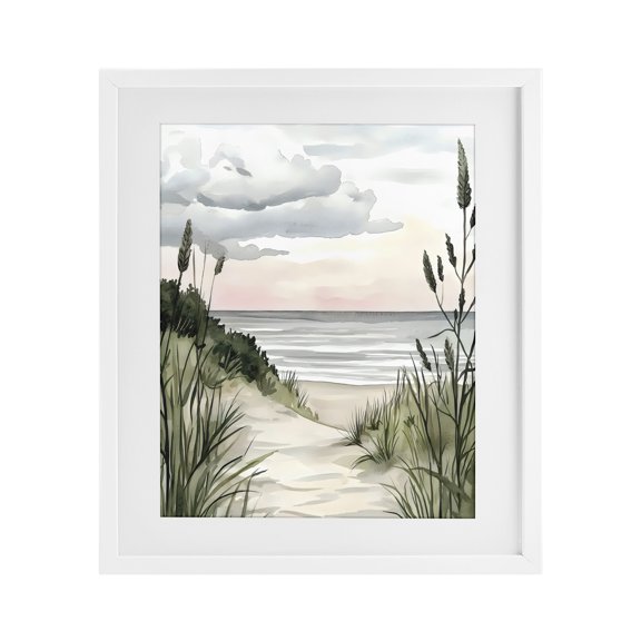 Stupell Industries Rustic Lodge Coastal Calm Seaside Dunes White Framed Print Under Glass, 13 x 16, by Riley B