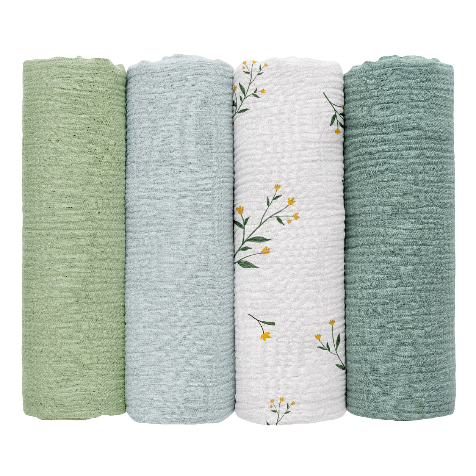 Gllquen Baby Muslin Cotton Swaddle Blankets 4-Pack for Newborn Boys Girls, 38" x 40", Bud