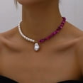 thumbnail image 5 of 2023 Tendance Bijoux Élégants Mariage Collier Grande Perle pour Femmes Mode Perle Imitation Pierre Verte Couleur Rose Collier Ras-du-Cou, 5 of 5