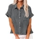 thumbnail image 2 of Craaazy Ladies Oversized Short Sleeve Tunic Tops, Lightweight Casual Shirt, Collared Pocket Blouse with Ruffle Hem for Everyday Outfits Gifts, 2 of 7