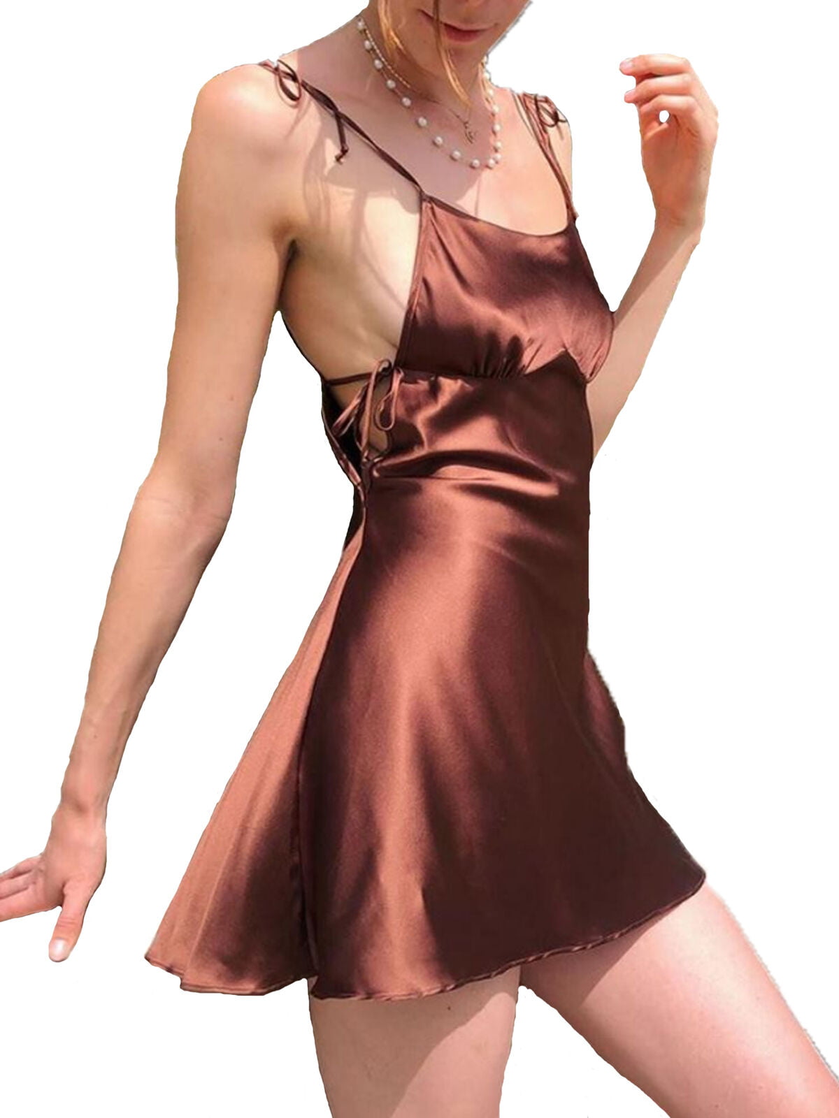Women Sexy Sling Satin Slip Sleeveless Short Mini Dress Evening Party Club Dress