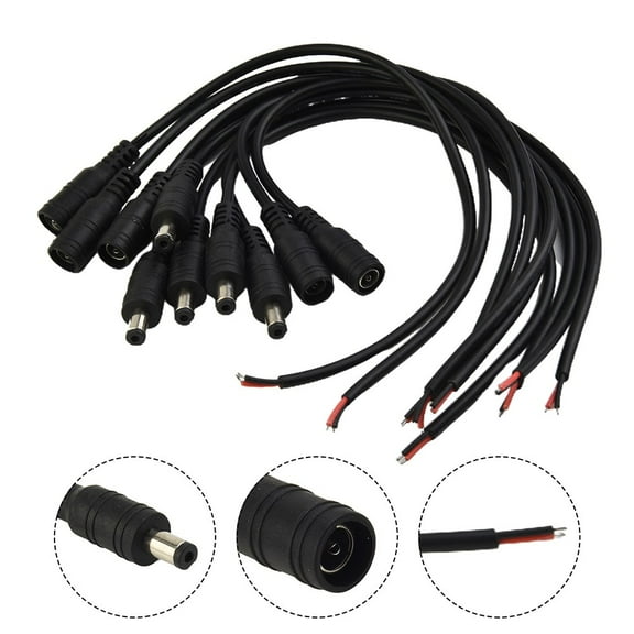 12V DC Power Cable with 5.5x2.1mm Male Female Connectors for CCTV LED Security Cameras - 5 Pairs 20cm 30cm