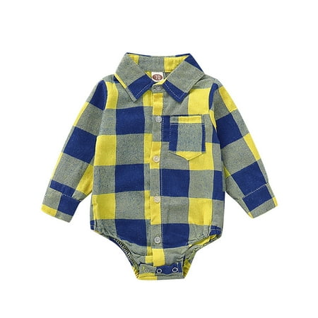 

Baby Boys Girls Plaid Long Sleeve Shirt Bodysuit Romper Clothes Gentleman Suit Outfits Clothes Knitted Romper Baby Boy