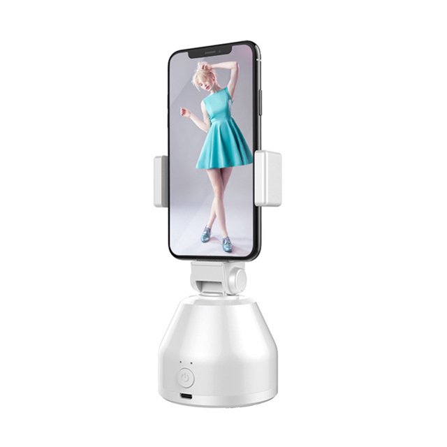 Smart 360° Rotation Selfie Stick with 1200mAh Rechargeable Battery - Auto Face Tracking, Horizontal/Vertical Shooting Modes, 3-Second Timed Capture, Universal 50-100mm Phone Clamp, White ABS