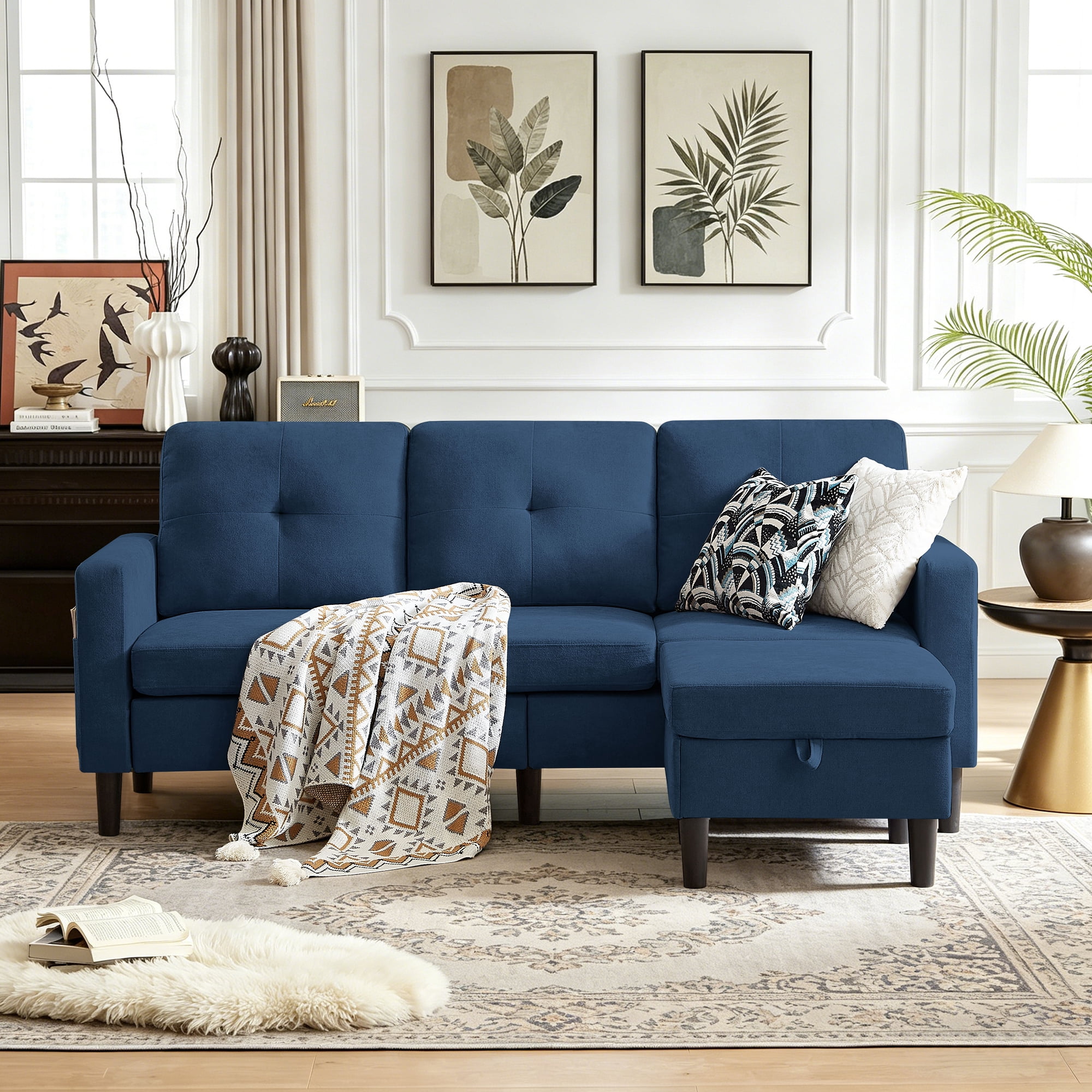 Tornama Convertible Sectional Sofa, Small L Shaped 3-Seat Couch with Reversible Chaise, Modern Linen Sofas Couches for Living Room, Apartment and Small Space