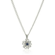 Sterling Silver Blue Sapphire Black Flower Pendant Necklace, 18"