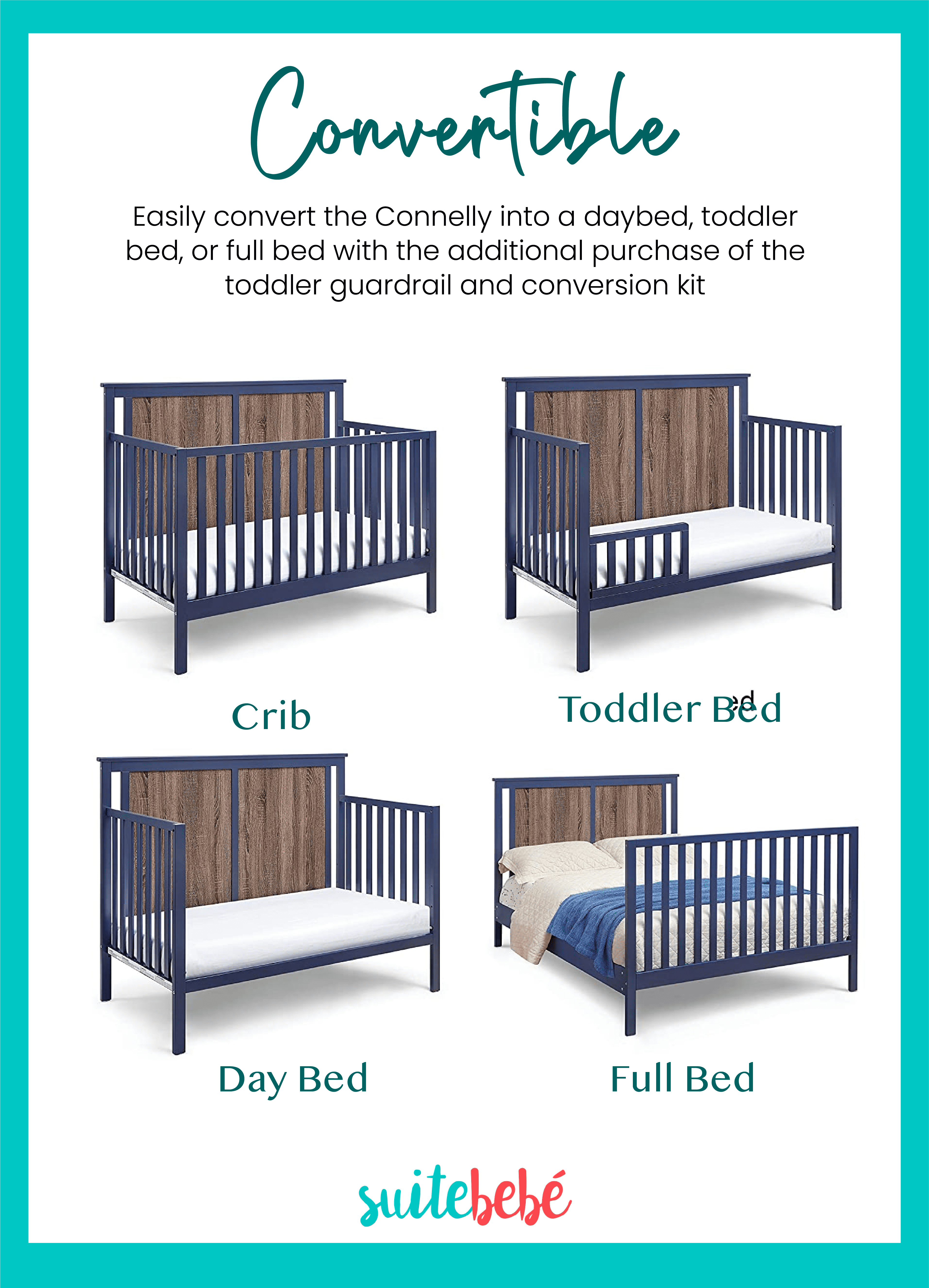Connelly Changing Table in Midnight Blue and Vintage Walnut Finish