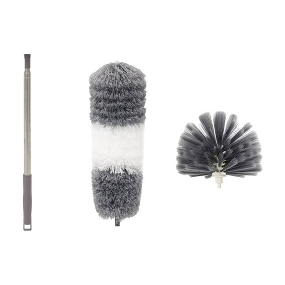 EGNMCR Duster With Extension Pole(Stainless Steel), 100 In Extra Long Microfiber & Domed Cobwebs Double Replacement Heads Extendable Dusters Dust brush