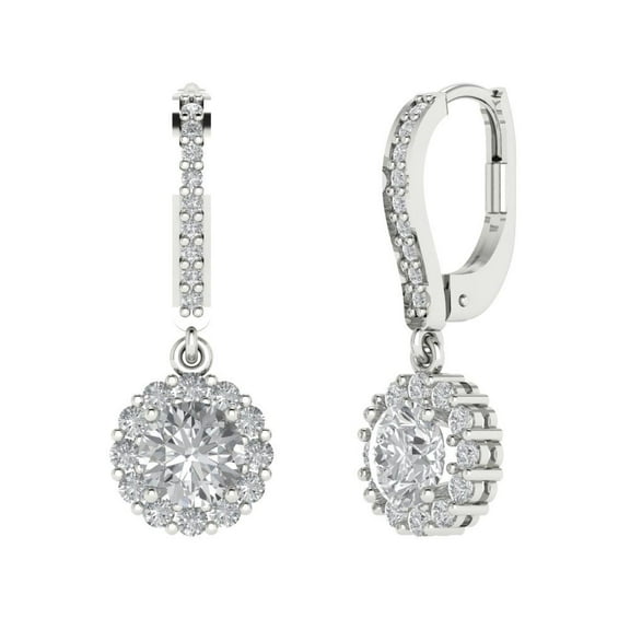 2.235 ct Lever-Back Drop Dangle Earrings for Women | 6mm Round Cut Moissanite | 18K White Gold