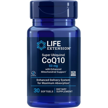 Life Extension Super Ubiquinol CoQ10 with Enhanced Mitochondrial Support™, heart health supplement, maximum absorption, 50 mg, non-GMO, gluten-free, 30 softgels