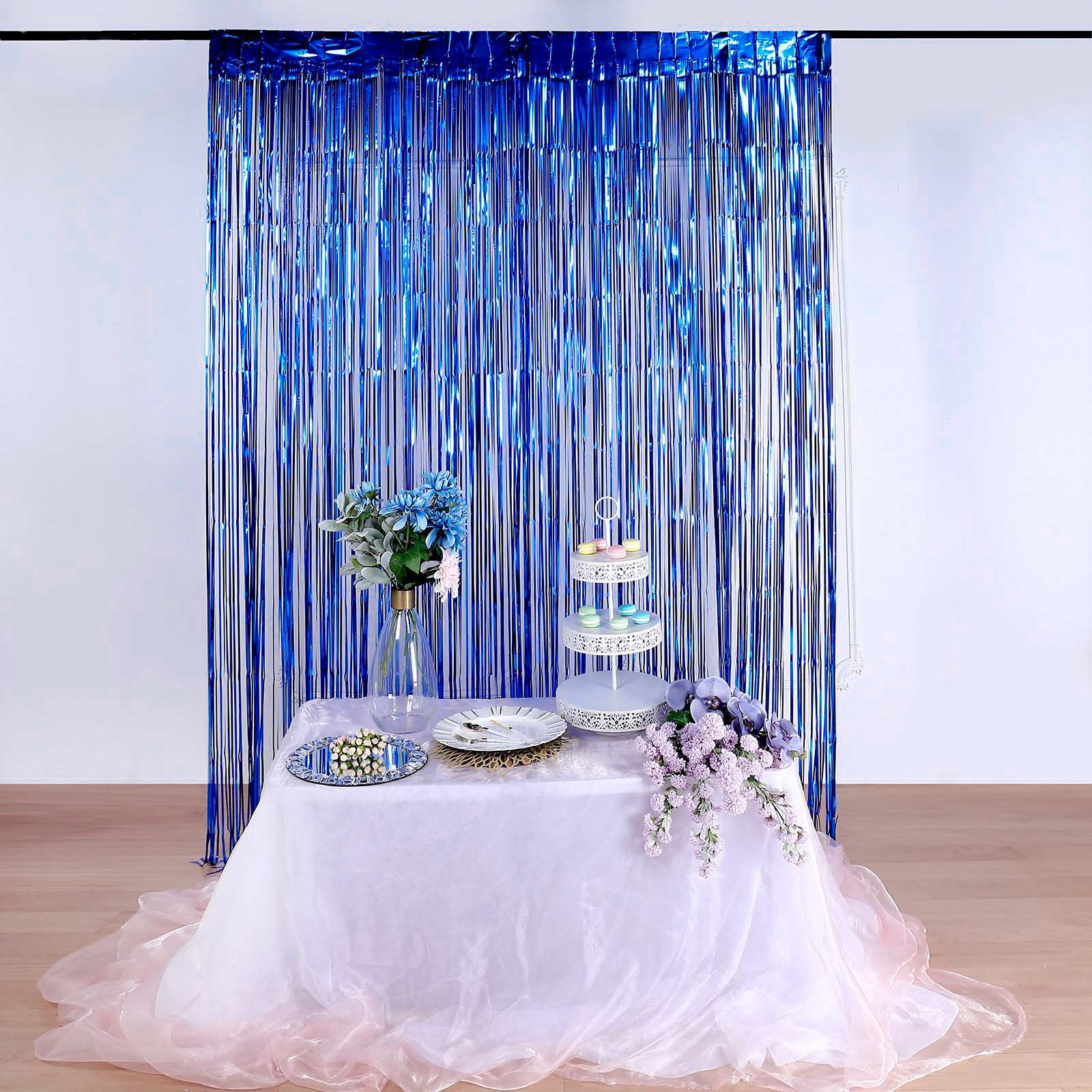 Efavormart 8ft Royal Blue Metallic Foil Fringe Curtain Doorway and