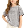 thumbnail image 6 of Zpanxa Kids Shirts Smocked Crew Neck Short Sleeve Solid Color Lightweight Breathable Summer Casual Tee, 6 of 7