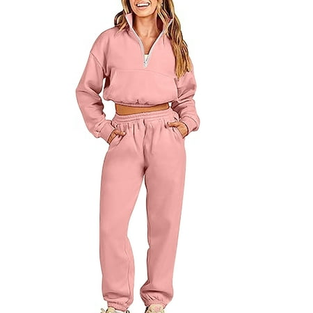 

ShomPort Women s Long Sleeve Crop Top and Pants Pajama Sets 2 Piece Jogger Long Sleepwear Loose Comfy Pjs Sets