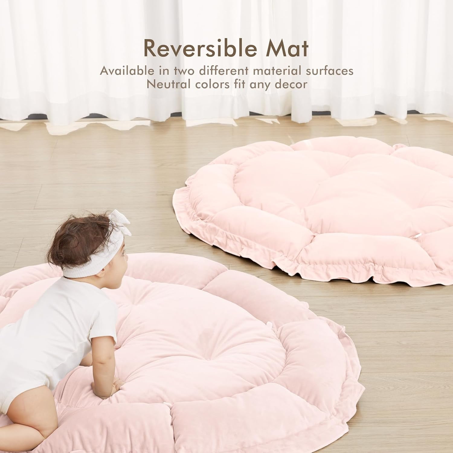 5 in 1   Gym Mat, Reversible Tummy  Mat with 5 Sensory Toys for Stage-Based Developmental, Thick & Large  Activity Center from Newborn to Toddler (Pink)