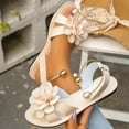 thumbnail image 2 of Qodauz Women's Coquette Bowknot Ankle Strap Leather Sandals Holiday Beach Flat Sandals 8.5, 2 of 10