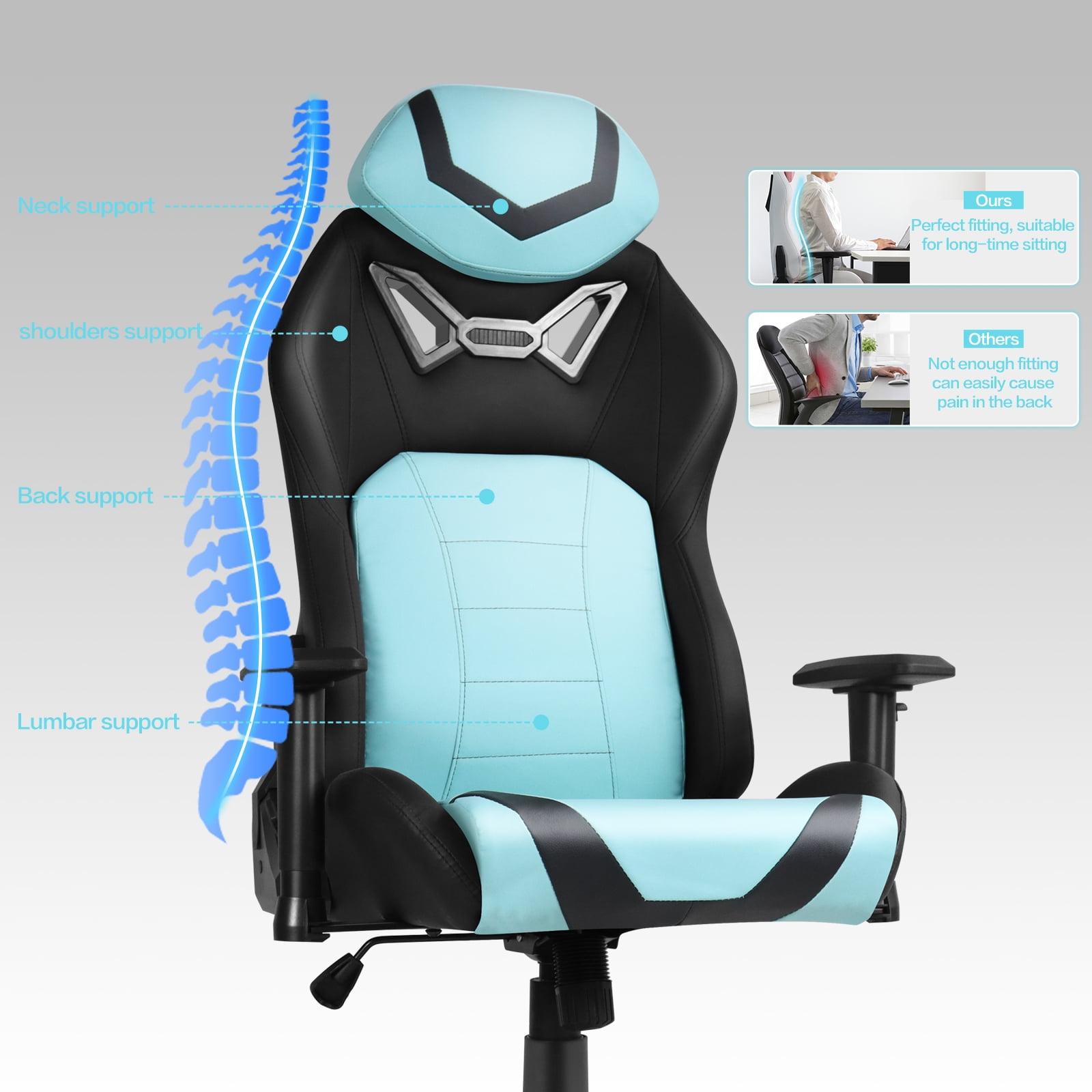 Ergonomic Gaming Chairs for Adults with High-Density Memory Foam | Swivel Comfortable Office Chair, Big and Tall Video Game Chair, High Back Computer Chair for Home, Office, Cyan Black