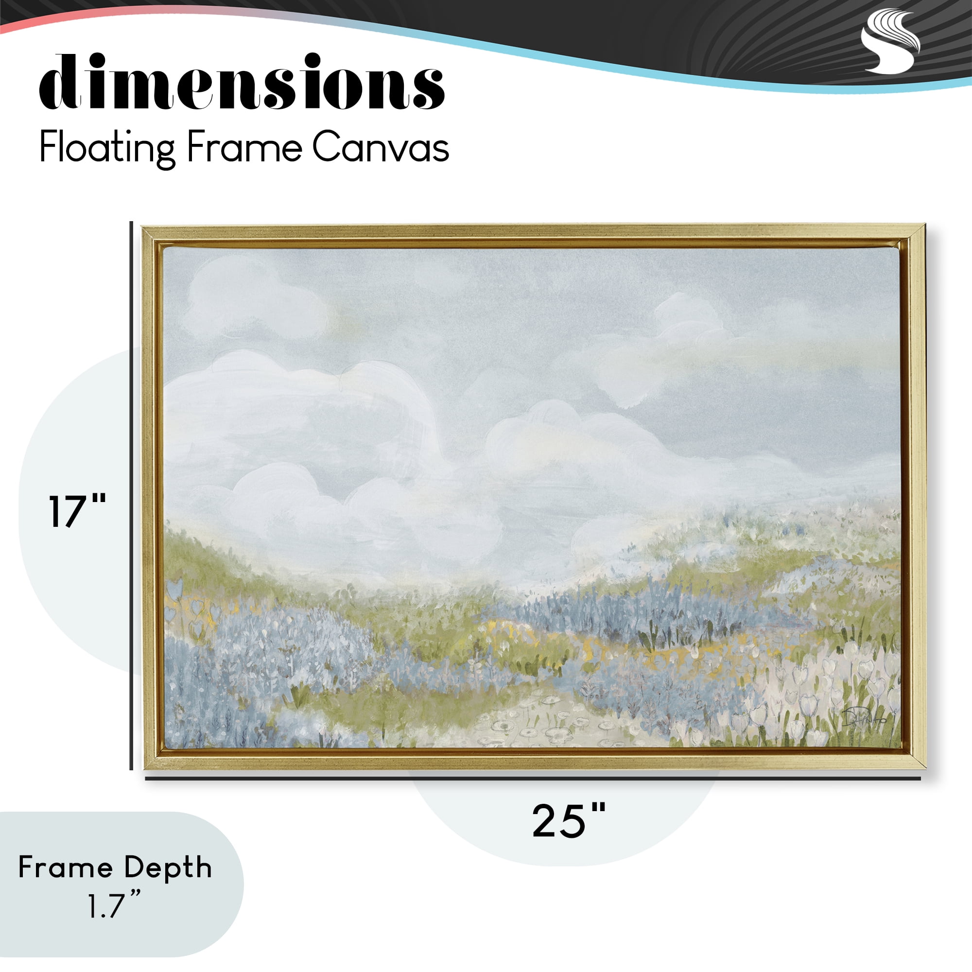 Stupell Industries Blue Floral Meadow Gold Framed Floater Canvas Wall Art, design by Patricia Pinto