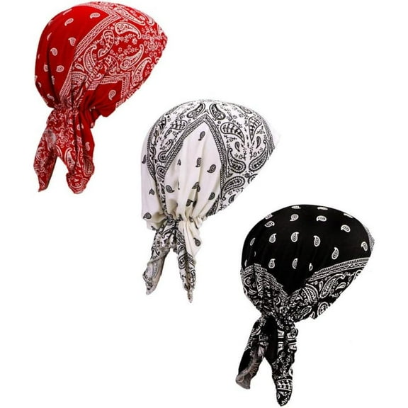 Pre Tied Chemo Head Scarf 3 Packed Beanie Skull Cover Cap for Women