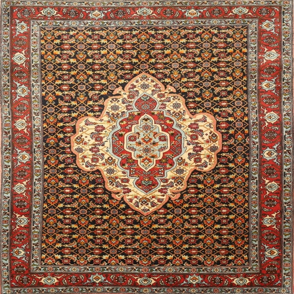 Ahgly Company Machine Washable Indoor Square Traditional Saffron Red Area Rugs, 4' Square