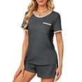 thumbnail image 4 of UVN Pajamas Sets for Women 2 Piece Lounge Set Short Sleeve Tops and Shorts Soft Pj Set Sleepwear Loungewear, 4 of 9
