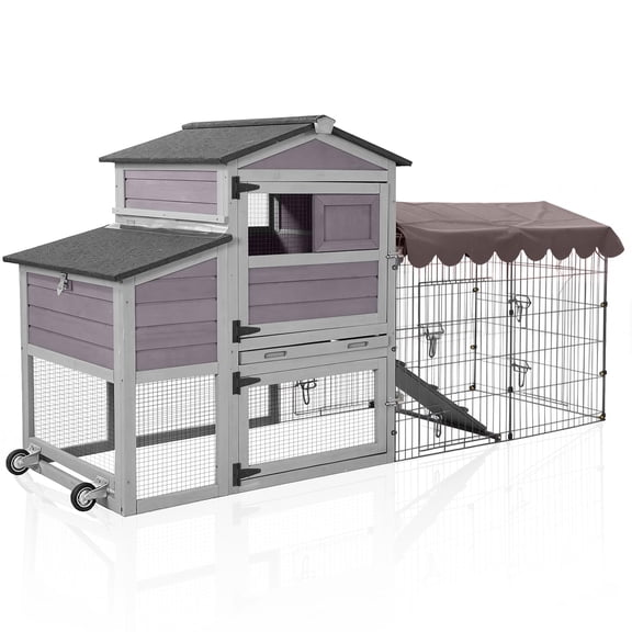 Aivituvin Wooden Chicken Coop on Wheels Waterproof Outdoor Poultry Cage with Metal Run