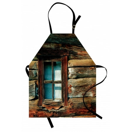 

Scenery Apron Single Window with White Curtain on a Wooden Background Lumberjack House Photo Unisex Kitchen Bib Apron with Adjustable Neck for Cooking Baking Gardening Brown and Blue by Ambesonne