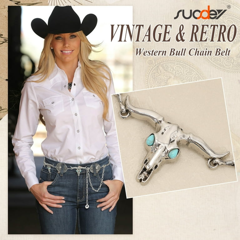 SUOSDEY Women Western Chain Waist Belt Cowgirl Metal Belt  display picture 2
