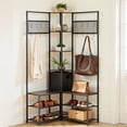thumbnail image 1 of VEVOR Corner Hall Tree with Shoe Bench, 70.9 in Coat Rack with Hooks and Steel Frame, Freestanding Clothes Shoes Rack Storage Organizer with Anti-Tip Set, for Entrance, Closet, Office, Rustic Brown, 1 of 9