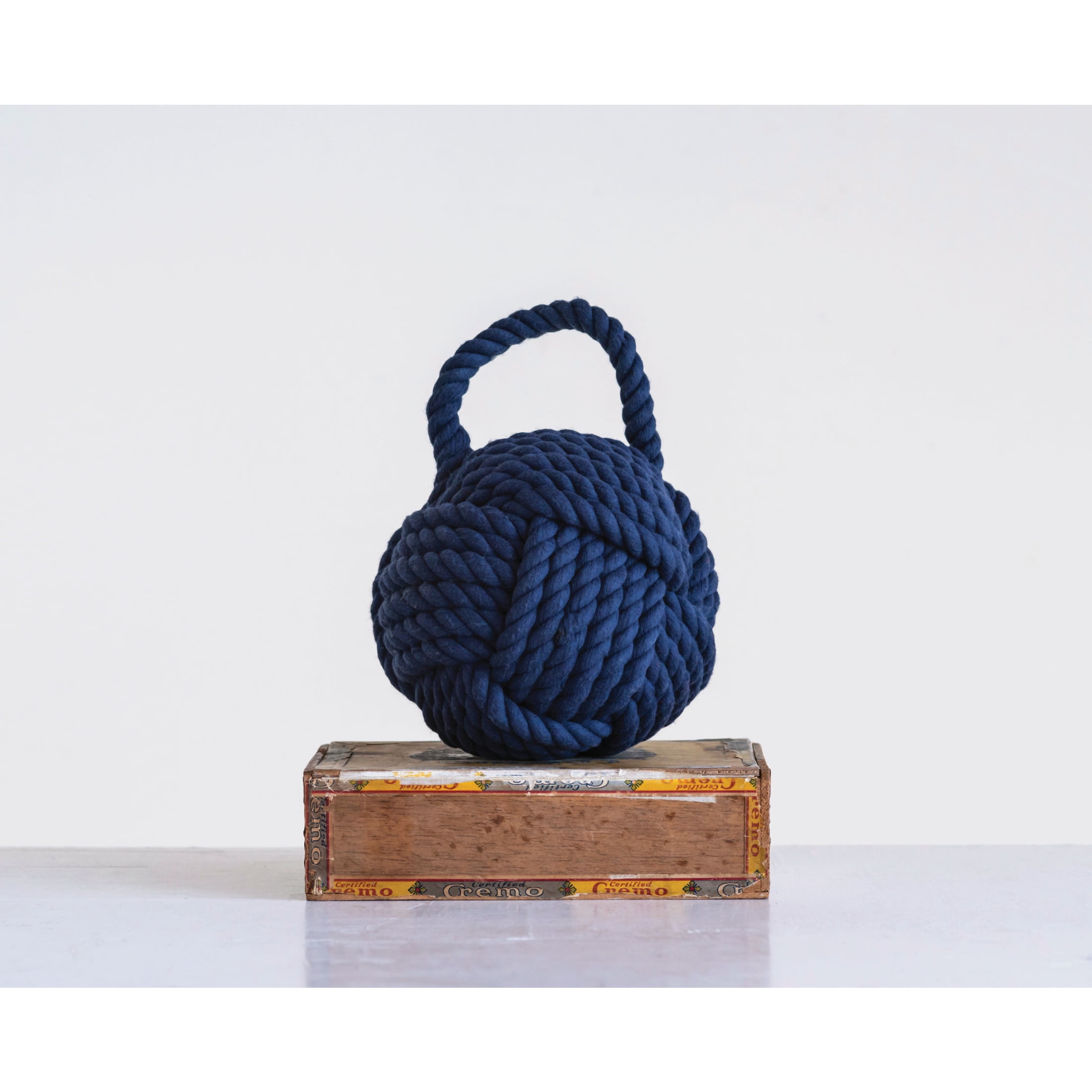 Creative Co-Op Nautical Rope Knot Decorative Cotton Door Stop, Navy Blue